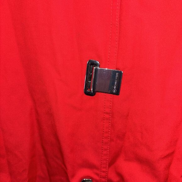 Michael Kors Red Rain Trench Coat Women L Lined Buckle Pockets Long Sleeve - Picture 3 of 14